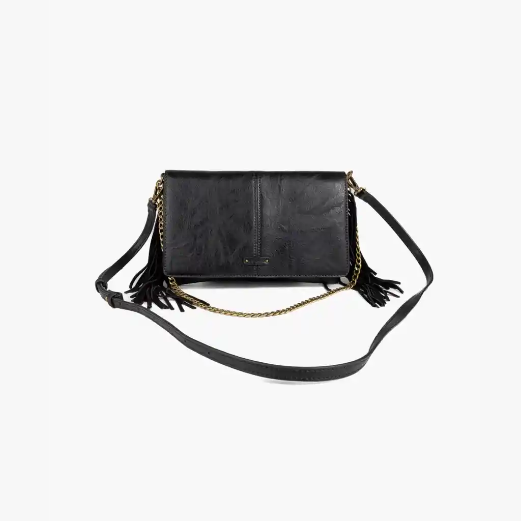 Cartera De Hombro Mujer Flecos Gamuza Negro