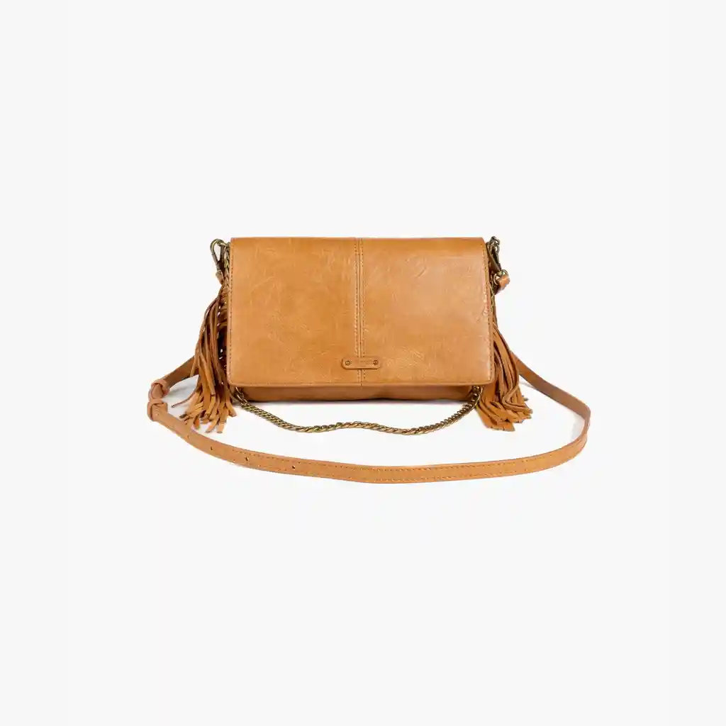 Cartera De Hombro Mujer Flecos Gamuza Camel