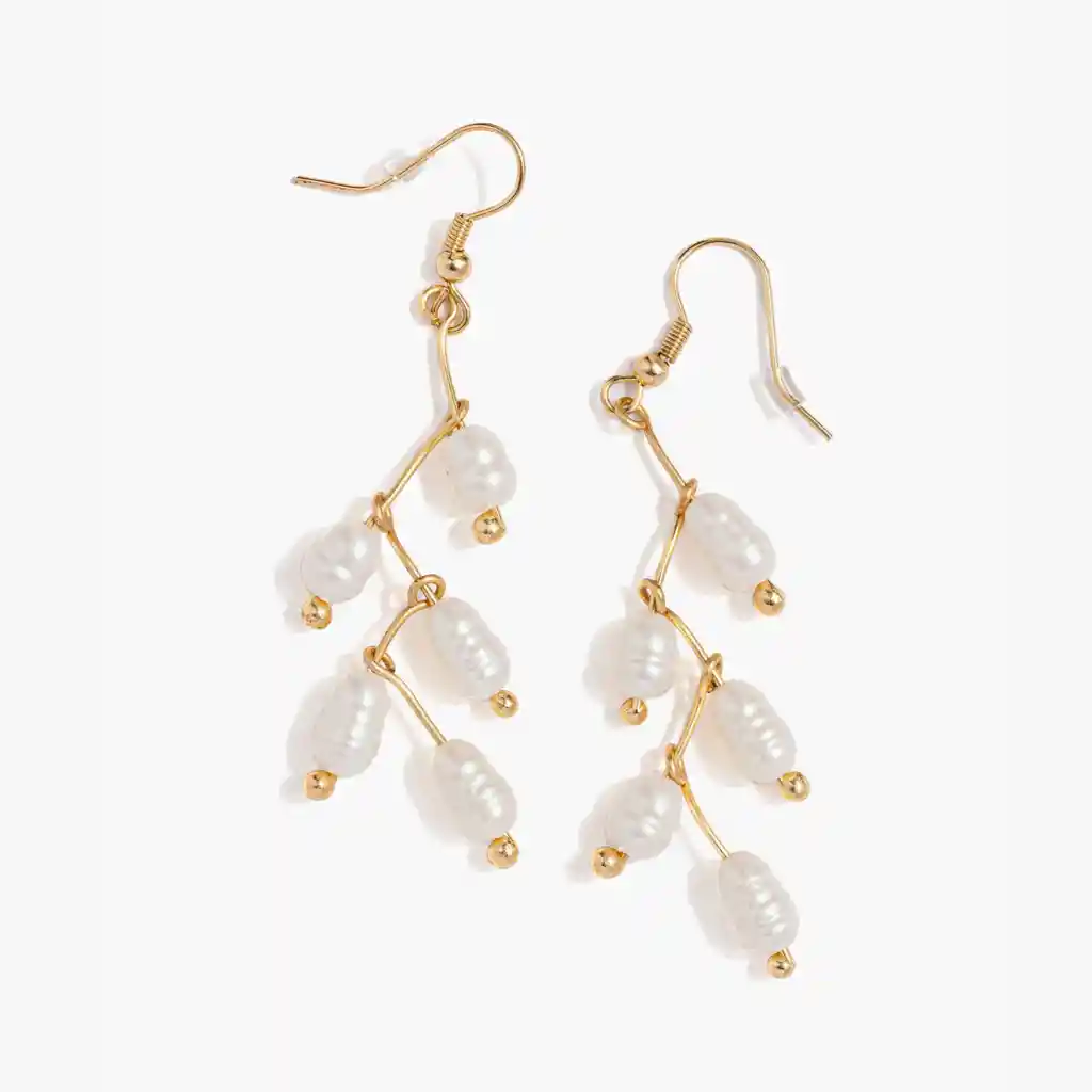 Aros Mujer Cascada Perlas Dorado