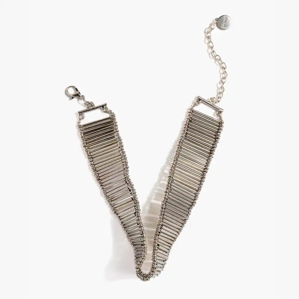 Collar Mujer Choker Mostacillas Largas Plateado
