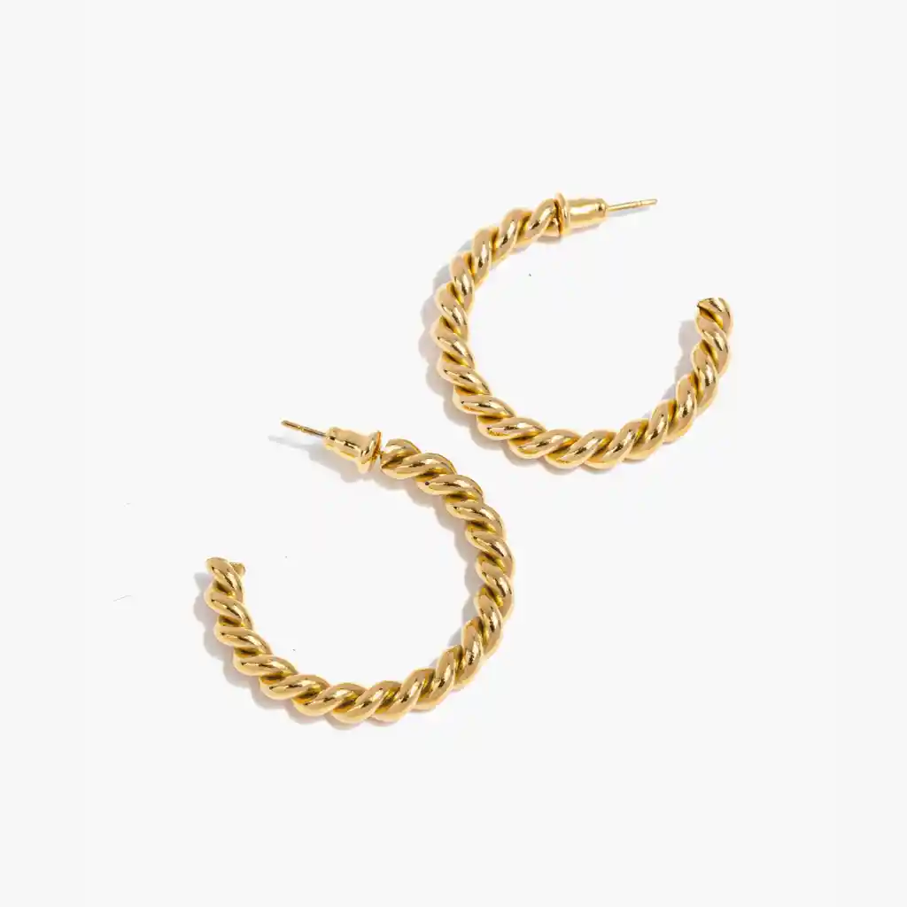 Aros Mujer Argolla Trenzada Dorado