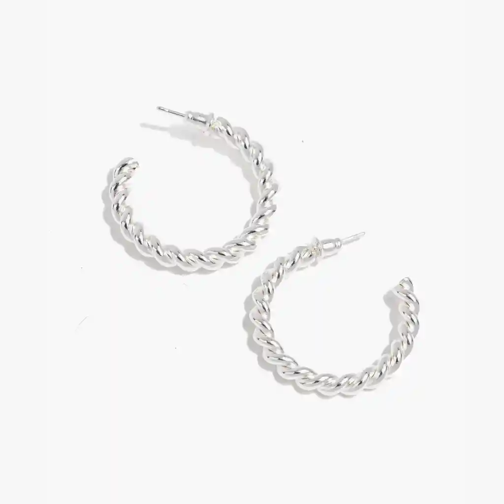 Aros Mujer Argolla Trenzada Plateado