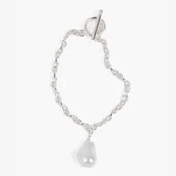 Pulsera Mujer Con Perla Plateado