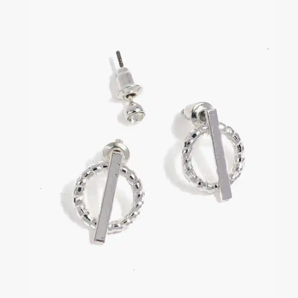 Set Aros Mujer Circulares Plateado