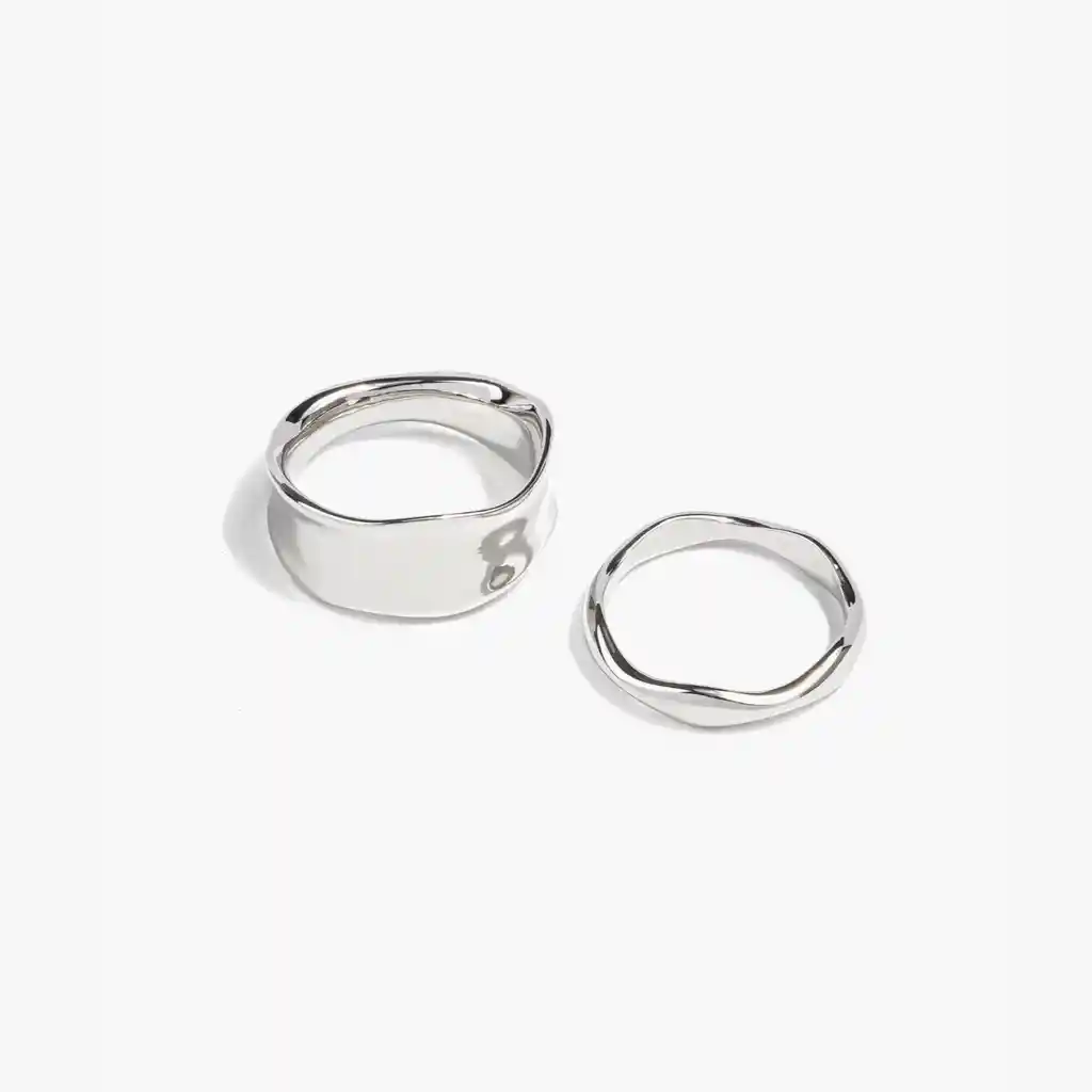 Set Anillos Mujer Irregular L Plateado