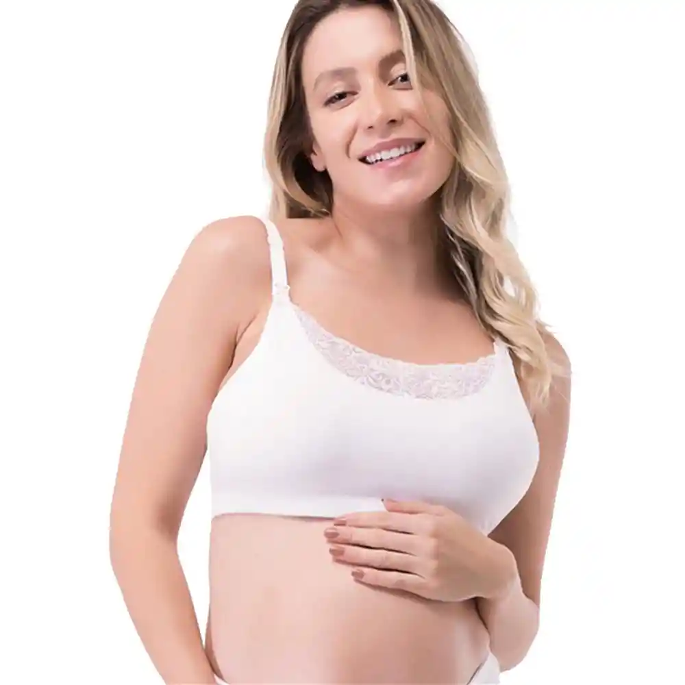 Sostén Lactancia 2rios Semi Encaje Algodón Blanco Talla Xl