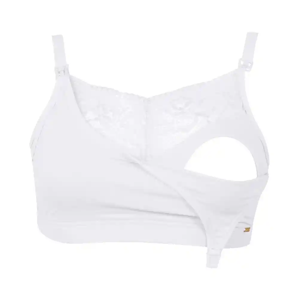 Sostén Lactancia 2rios Semi Encaje Algodón Blanco Talla Xl