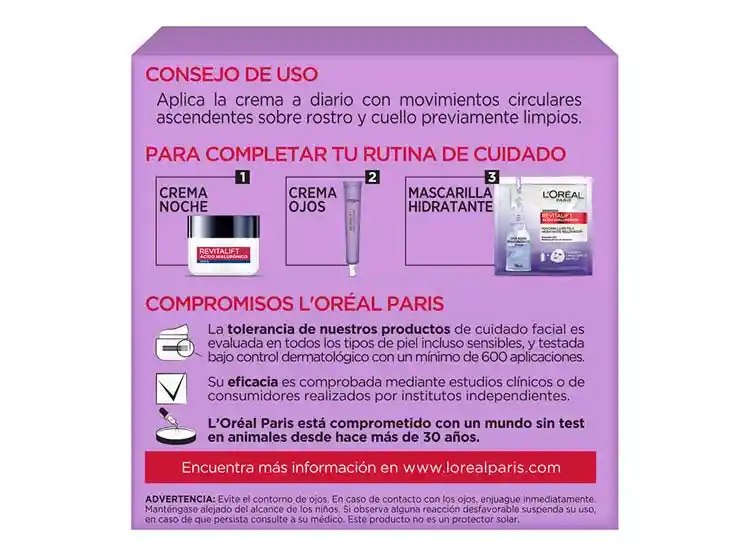 Loréal Crema Revitalift Ácido Hialuronico 50 Dia