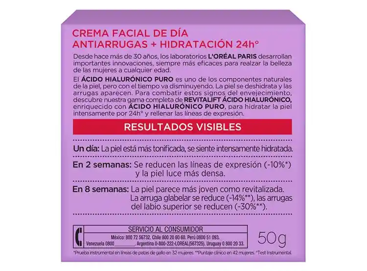Loréal Crema Revitalift Ácido Hialuronico 50 Dia