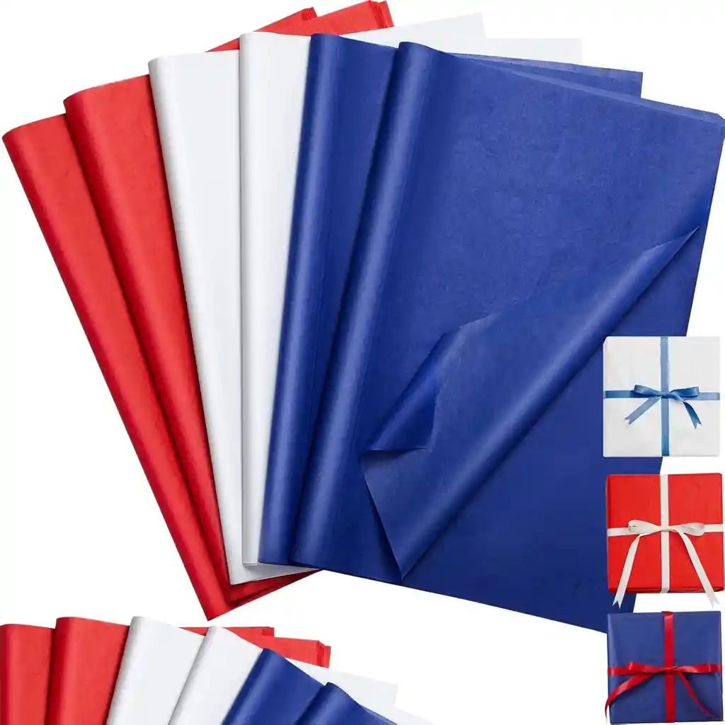 Pack Papel Seda Rojo Blanco Y Azul 12unds 50x66cm