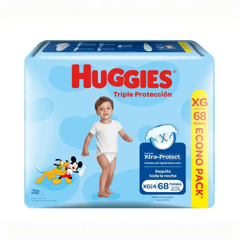 Pañales Huggies Triple Protección Xg X68 Un