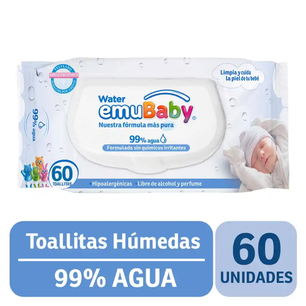 Emubaby 99% Agua Toallitas Humedas P 60 Un.