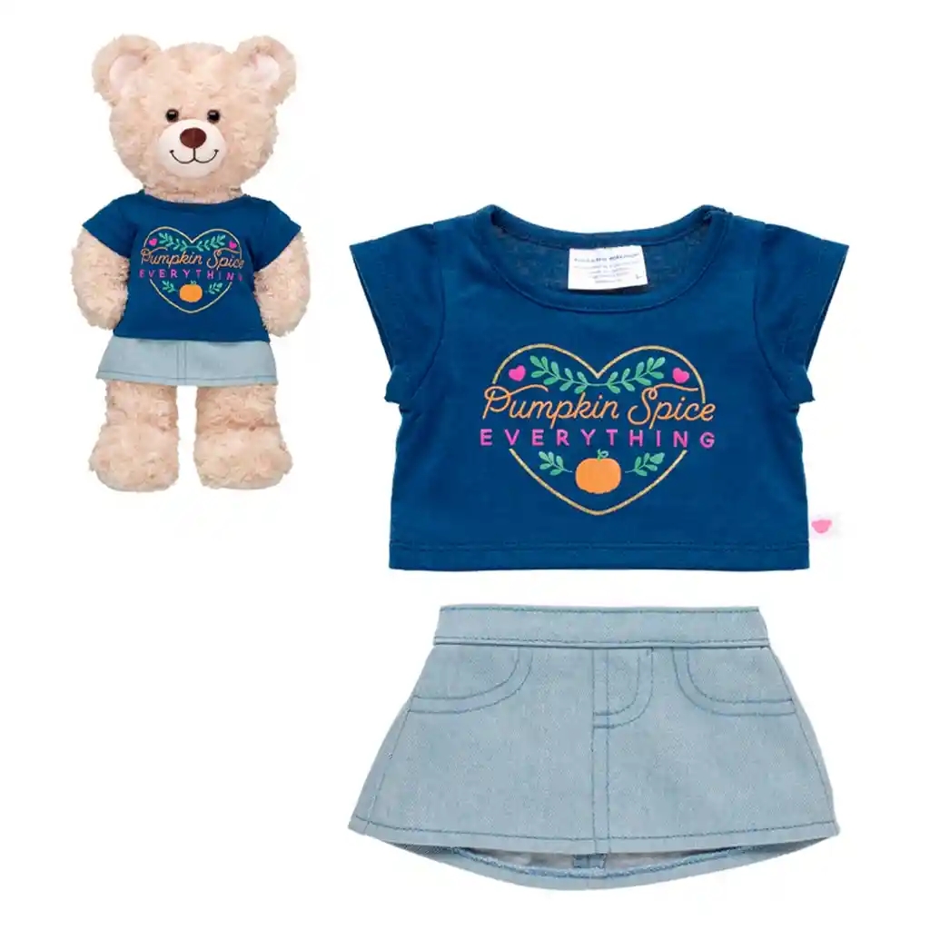 Set Falda Mas Polera Azul Pumpkin Spice Halloween Build-a-bear