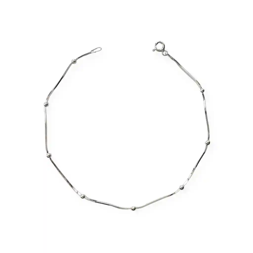Tobillera Cola De Topo Cuadrada 8 Bolitas Plata Fina 925