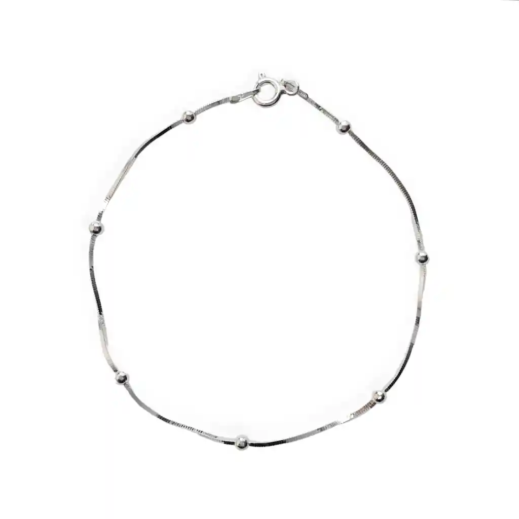 Pulsera Cola De Topo Cuadrada 7 Bolitas Plata Fina 925