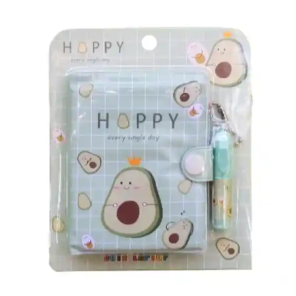 Mini Agenda Palta Kawaii Azul Con Lápiz