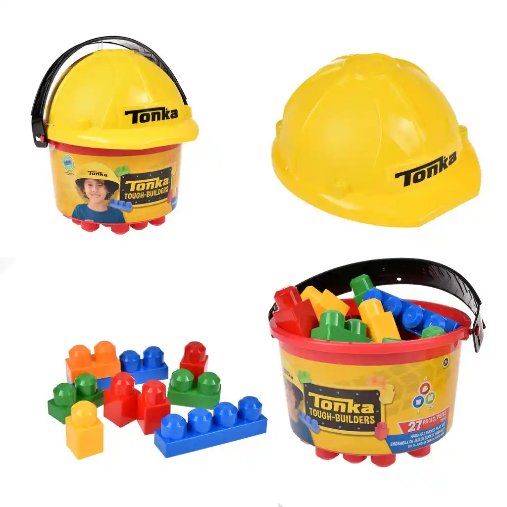 Set De 25 Bloques En Balde Con Casco Tonka