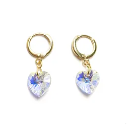 Aros Argolla Corazón Cristal Austriaco Aurore Boreale Enchapado Oro 18k