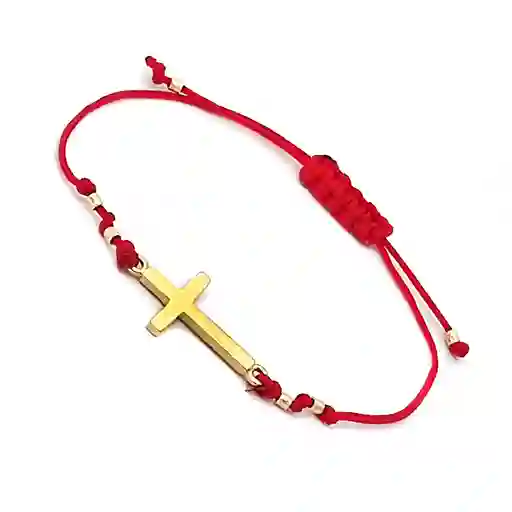 Pulsera Cruz Enchapado Oro 18k Cordón Rojo