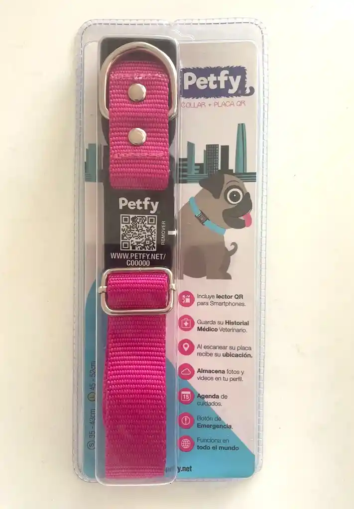 Collar Perro Petfy Placa Qr Identificador Chico Rosado