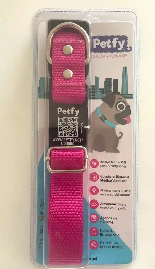 Collar Perro Petfy Placa Qr Identificador Grande Rosado