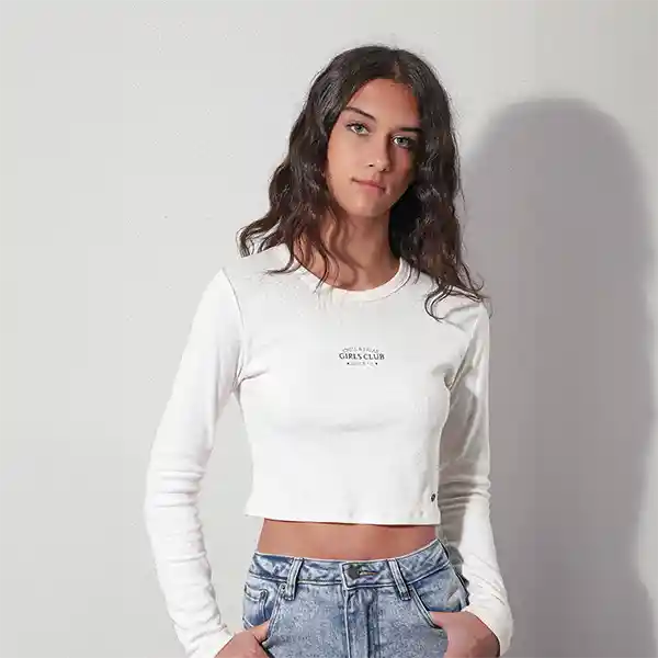 Top Manga Larga Bordado Ecru Raindoor L