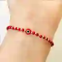 Pulsera Ojo Turco Cristal Rojo Bolitas Plata Fina 925