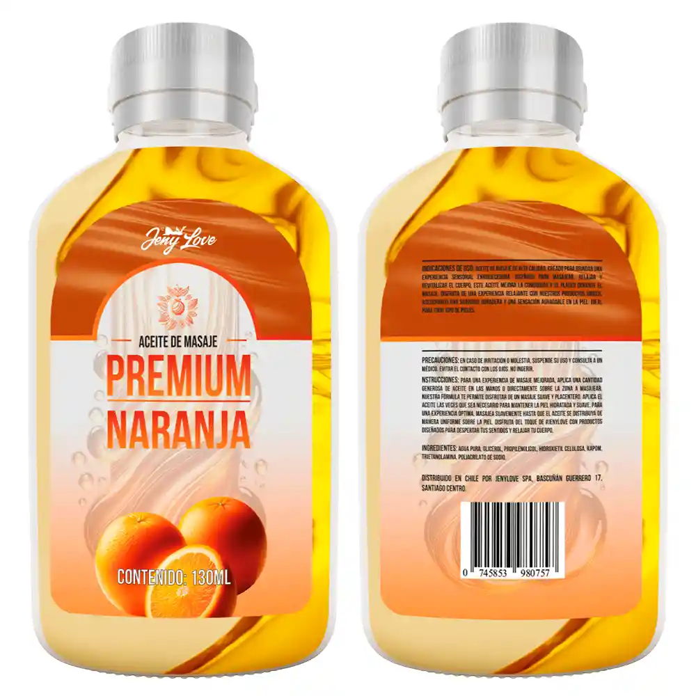 Aceite De Masajes Íntimo Premium Aroma A Naranja 130ml