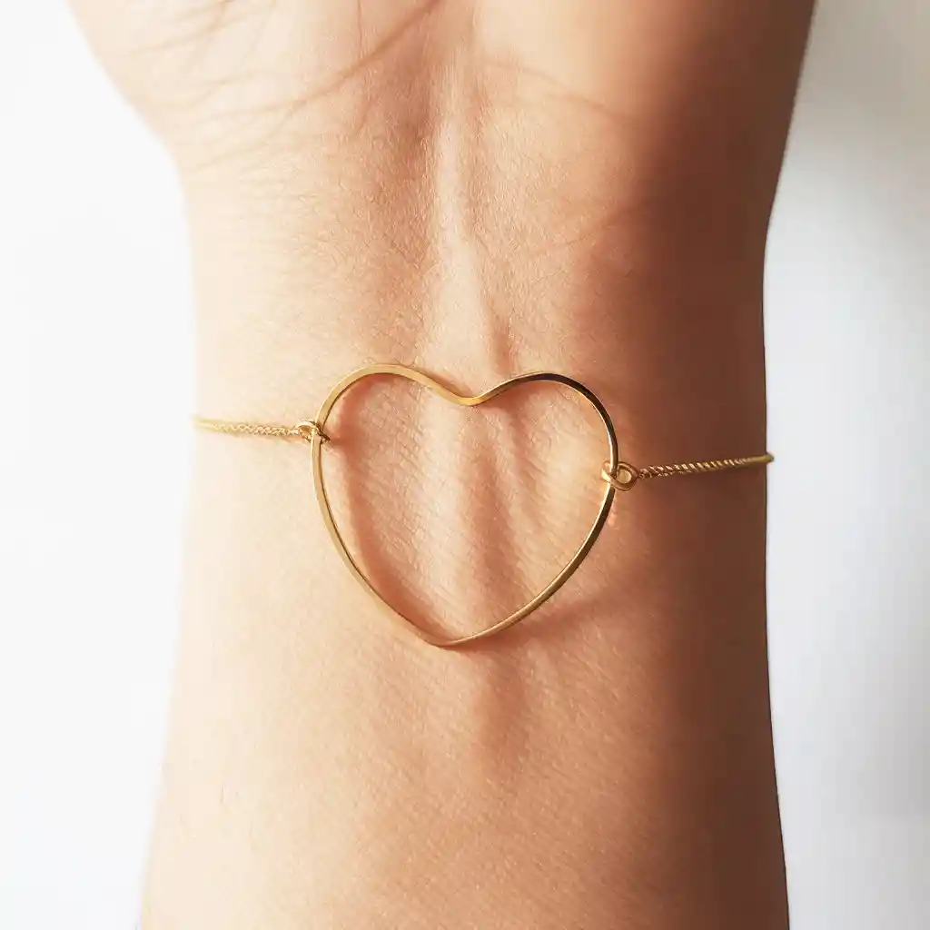 Pulsera Corazón Grande Enchapada Oro 18k