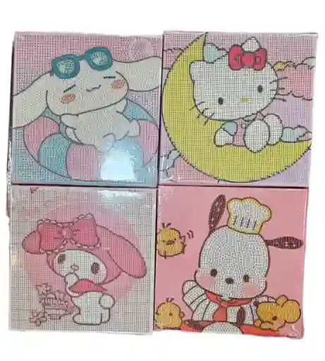 Pintura De Diamante Personajes Kawaii 20x20cm En Marco De Madera