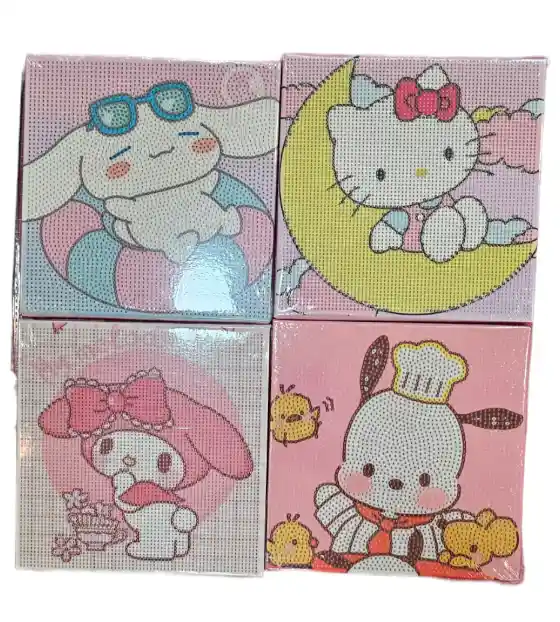 Pintura De Diamante Personajes Kawaii 20x20cm En Marco De Madera