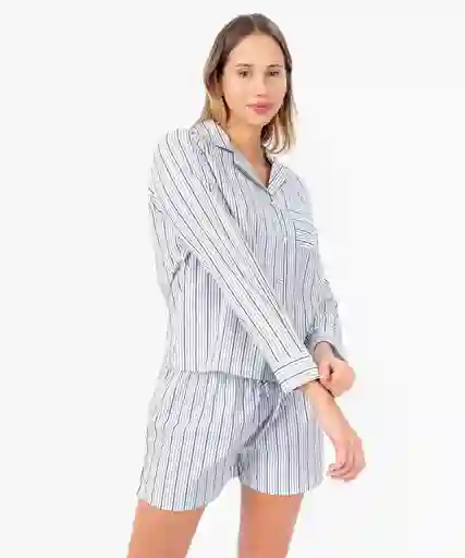 Pijama Mujer Corto Líneas M Blanco