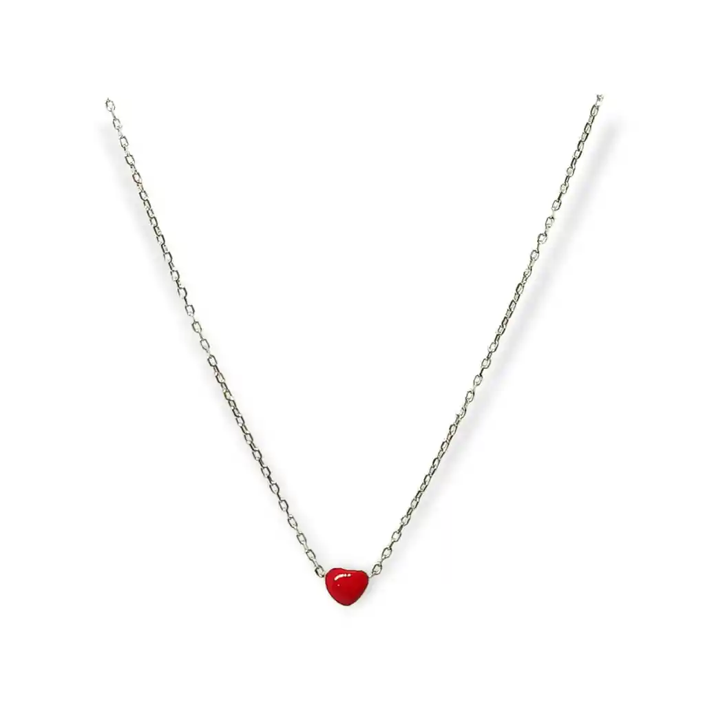 Colgante Gargantilla Corazón Rojo Plata Fina Ley S925