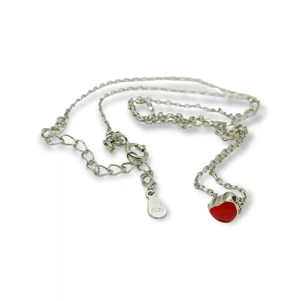 Colgante Gargantilla Corazón Rojo Plata Fina Ley S925