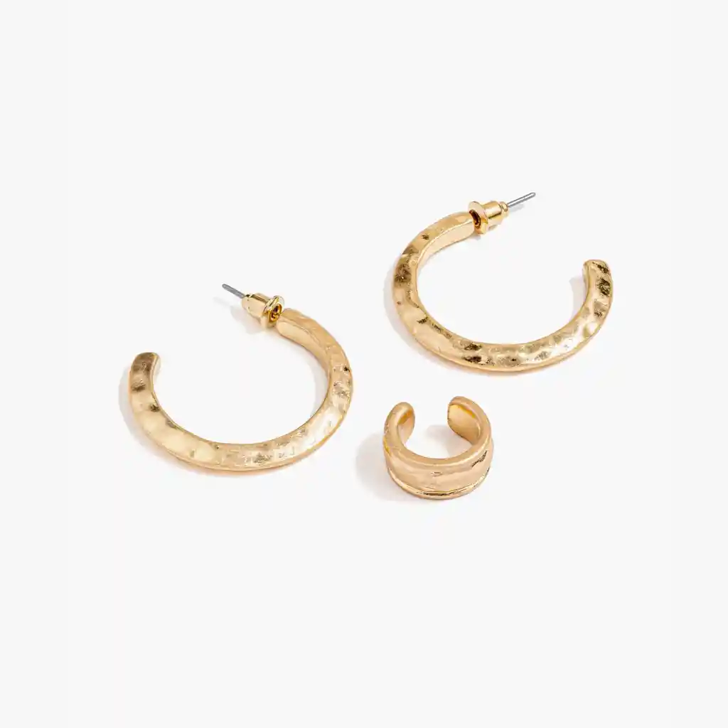 Set Aros Mujer Con Cuff Dorado