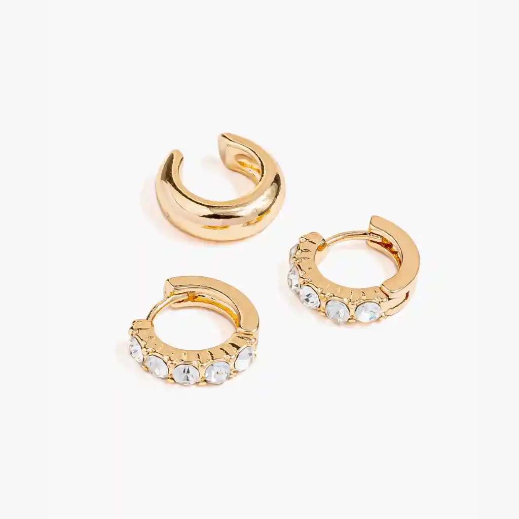 Set Aros Mujer Cuff Con Argollas Dorado