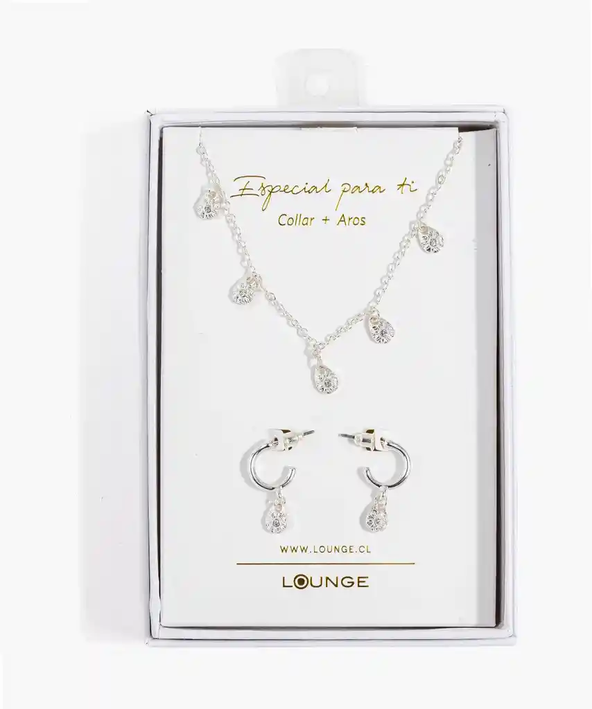 Set Collar Y Aros Mujer Con Gotas Plateado