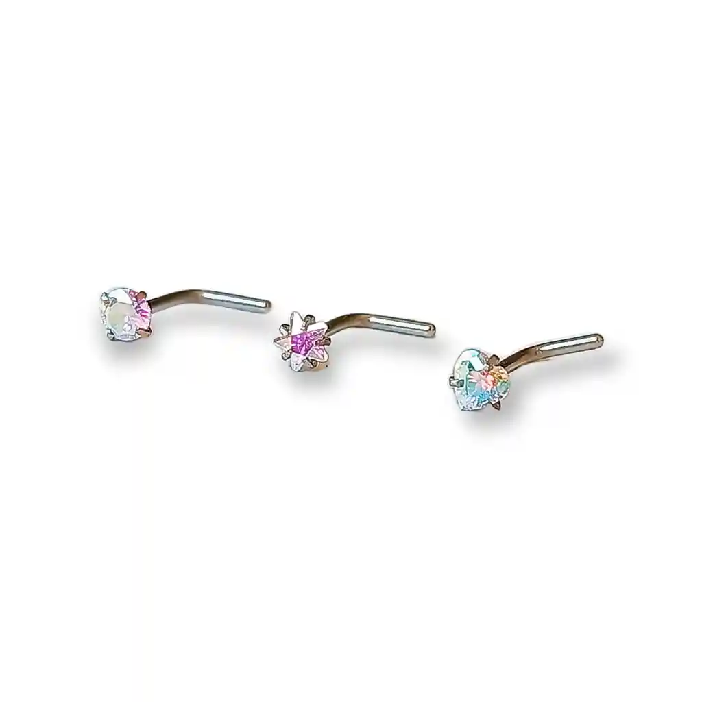 Pack Piercing Acero Quirúrgico Nariz Set Zirconia Tornasol Forma L