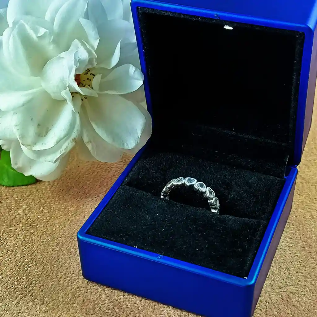 Anillo Pila Plata 925 Corazones Zirconia Compromiso Apilable Talla 12cl