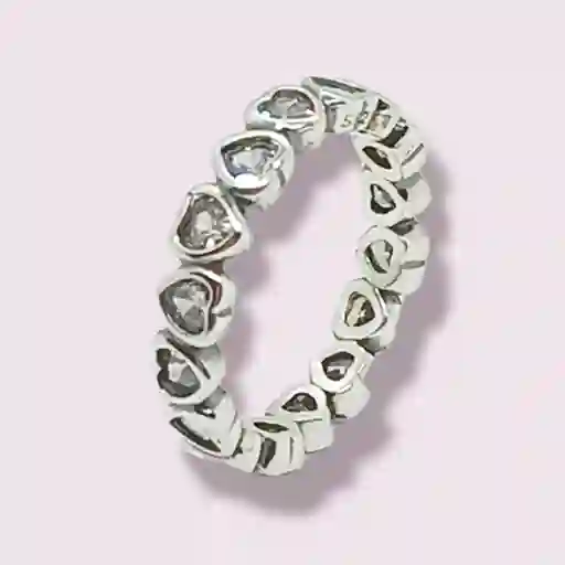 Anillo Pila Plata 925 Corazones Zirconia Compromiso 18.5cl