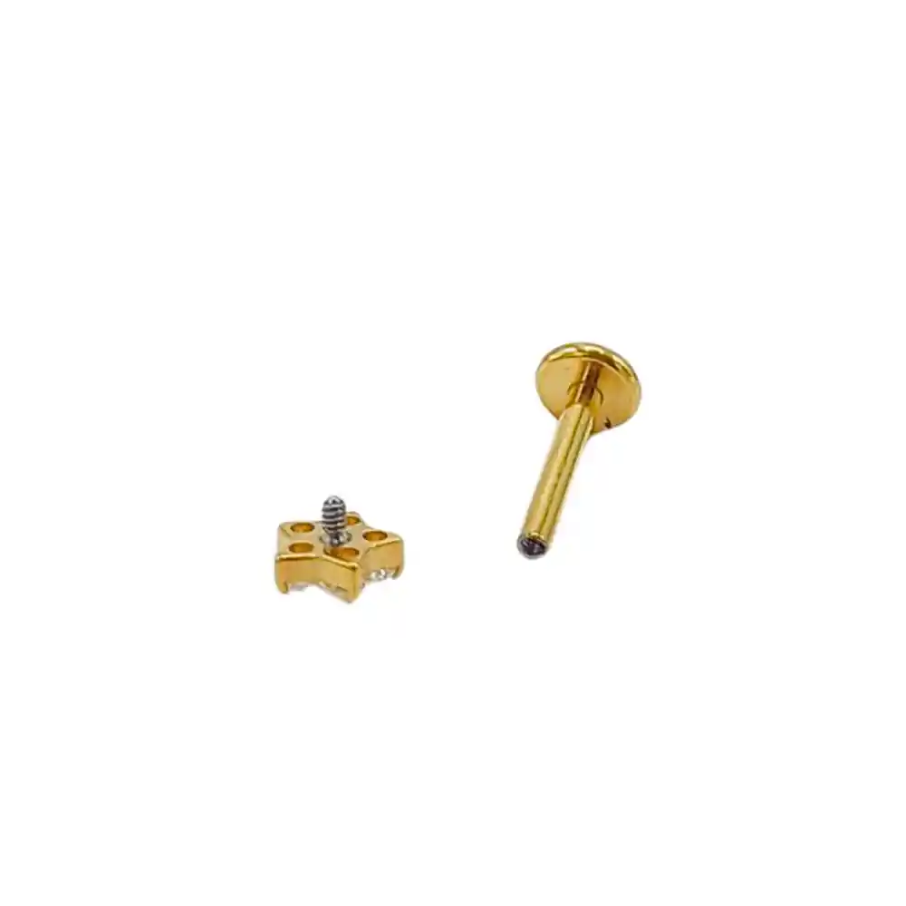 Piercing Labret Punto De Luz Flor Titanio Astm F136 G23 Dorado