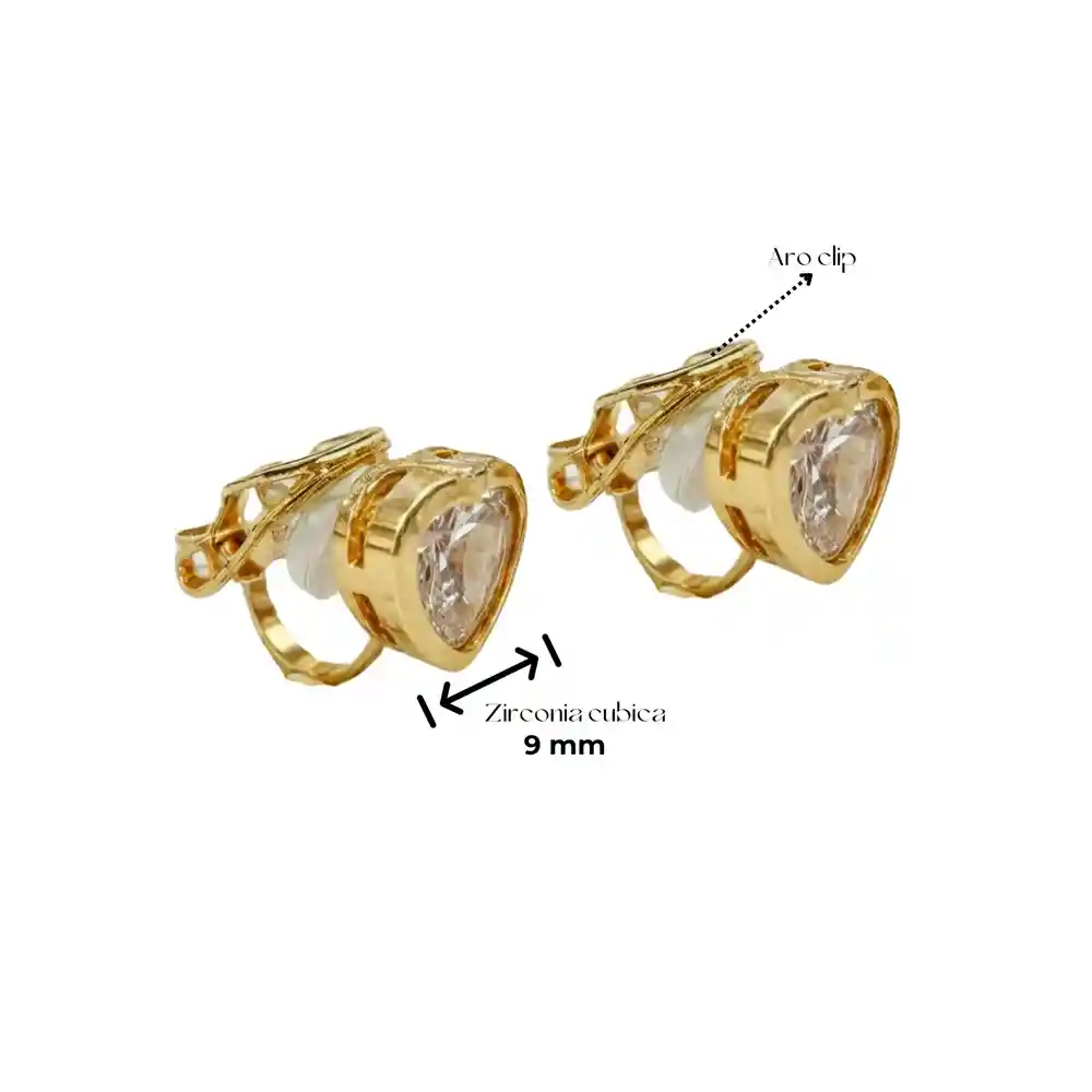 Aros Sin Perforacion Corazon Punto De Luz Bañado En Oro 18k