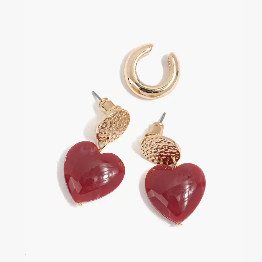 Set Aros Mujer Corazón Con Cuff Dorado