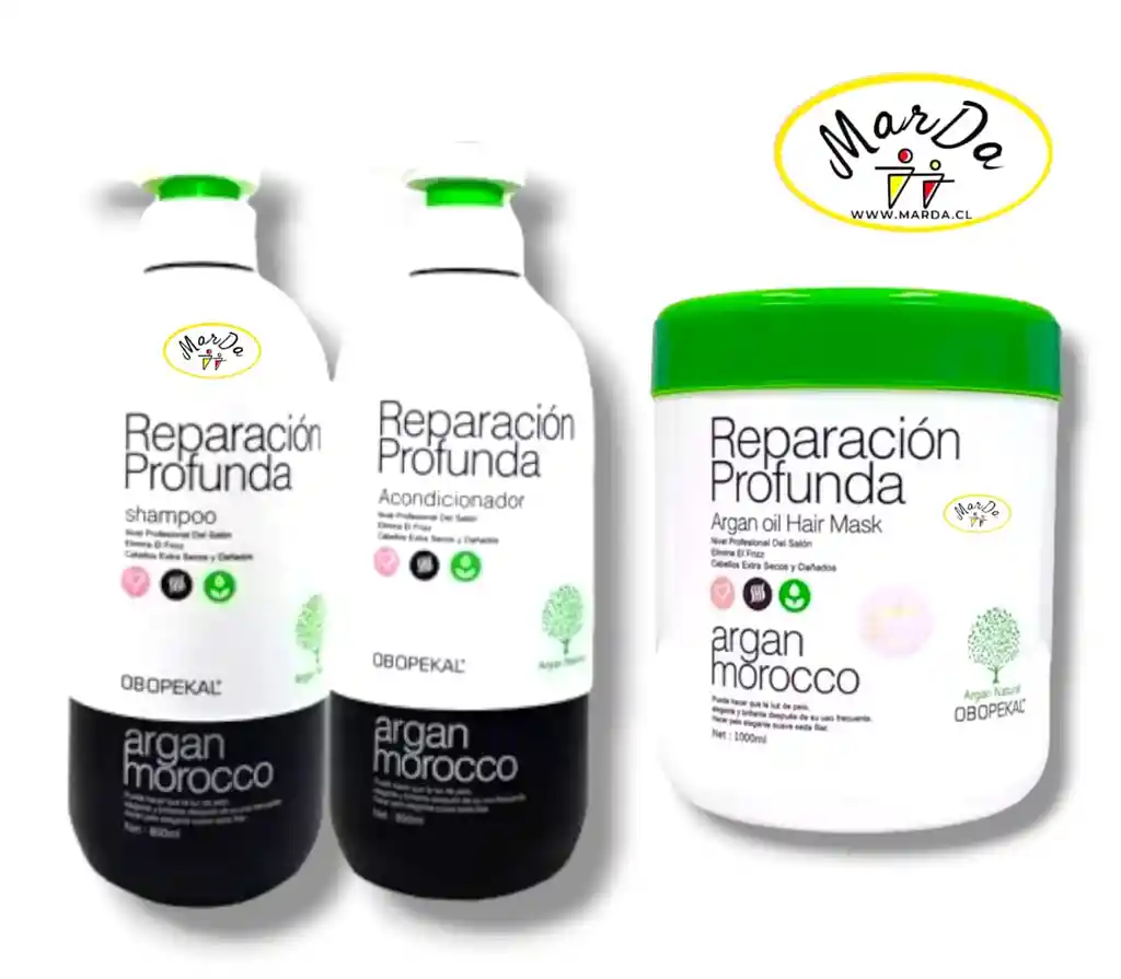 Kit Completo De Reparacion Profunda Argan Oil Morocco Obopekal Shampoo + Acondicionador + Crema 1 Kilo