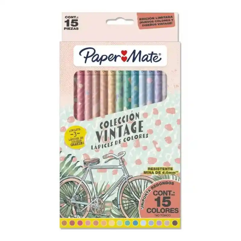 Lápices De Colores Paper Mate Colección Vintage Set 15