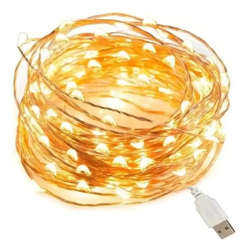 Luces Led Guirnalda Alambre 20mts Usb Cálido