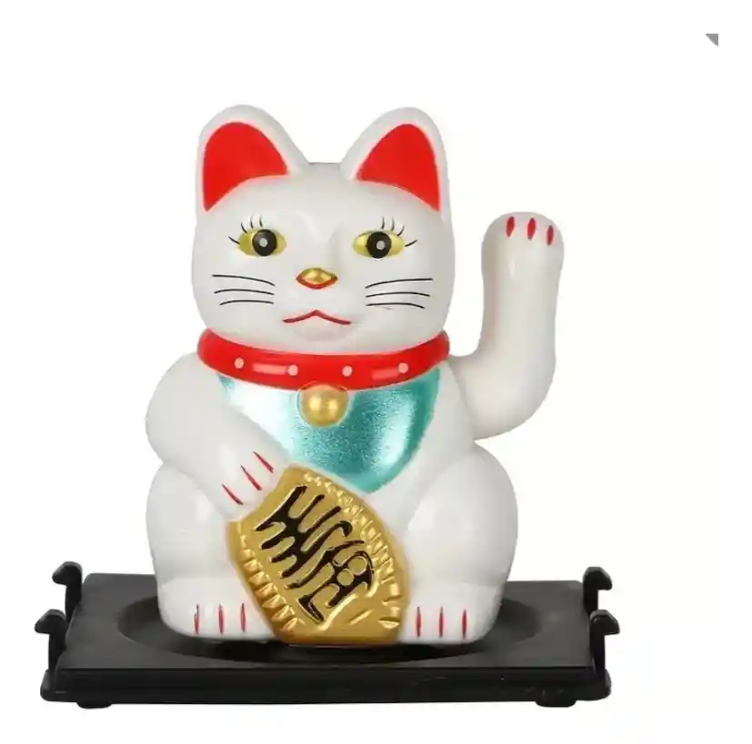 Gato De La Suerte Solar Maneki Neko Feng Shui Blanco