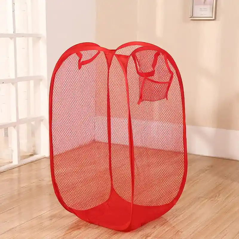 Canasto Malla Para La Ropa Plegable Lavandería Rojo