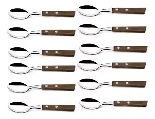 Set 12 Cucharas Acero Inoxidable Cubiertos Madera Cocina