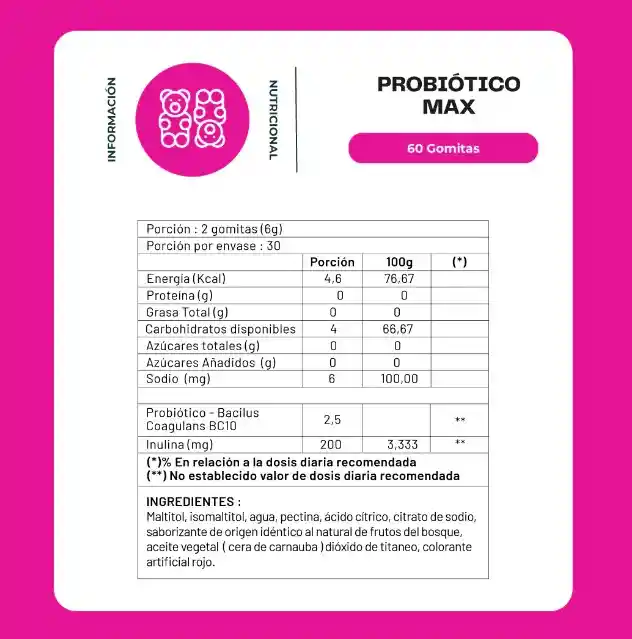 Gomitas Probióticos + Prebióticos 60 Unidades